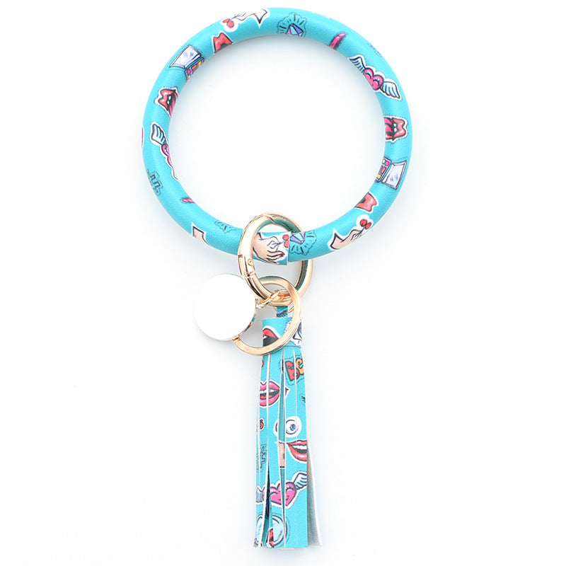 Wholesale Tie-dyed Bee Chrysanthemum Flag Simple Pu Leather Bracelet Keychain
